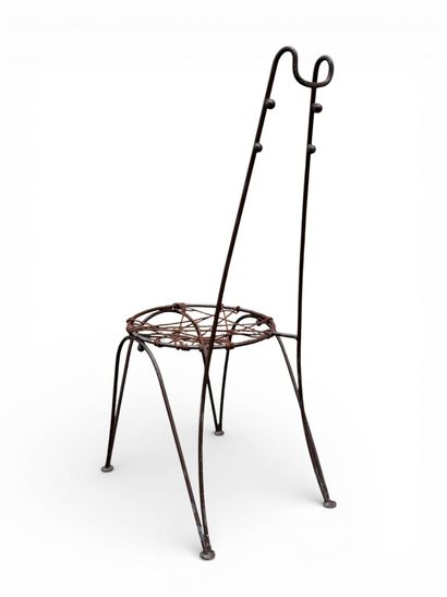 Suite of 4 chairs in brown lacquered metal,...