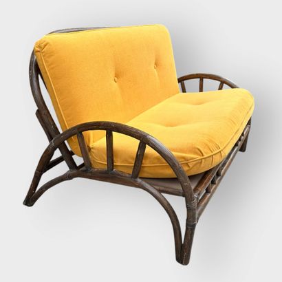 Rattan sofa
Refurbished yellow fabric cushion
80...