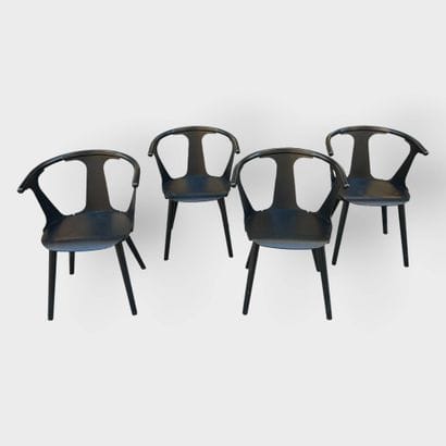 Set of 4 armchairs in wood and black PVC