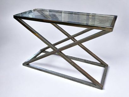 Chrome-plated metal console with glass top.
Circa...
