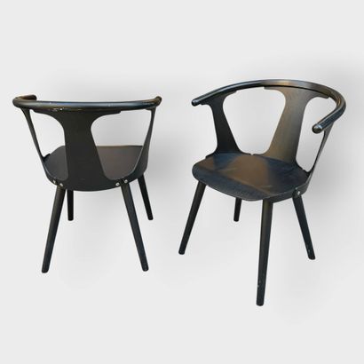 Set of 4 armchairs in wood and black PVC