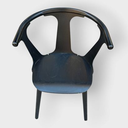 Set of 4 armchairs in wood and black PVC