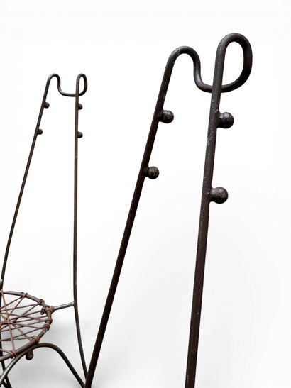 Suite of 4 chairs in brown lacquered metal,...