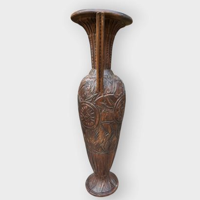 VALLAURIS
Large amphora vase in brown patinated...