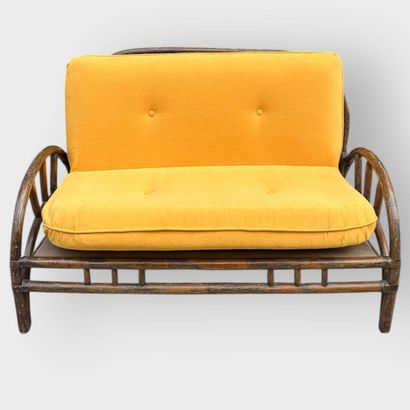 Rattan sofa
Refurbished yellow fabric cushion
80...