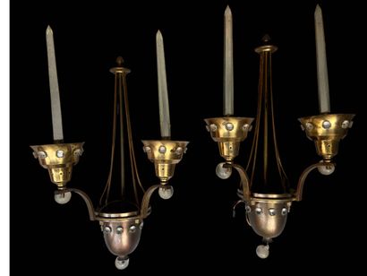 Pair of sconces with gilded metal structure...