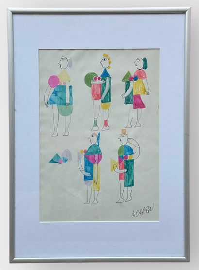 Roger CAPRON (1922-2006) 
Characters
Drawing-Watercolor,...