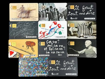Lot comprising 11 telecards signed by various...