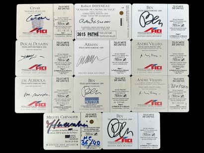 Lot comprising 11 telecards signed by various...