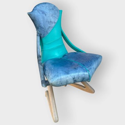 Franck POYETON 
Set of 6 blue and green wood...