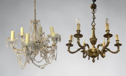 Set including a modern six-light gilt bronze...