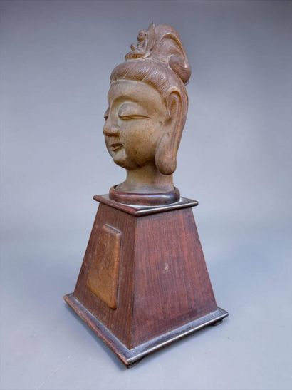 Carved lardstone Buddha head
ASIA. Late 19th...