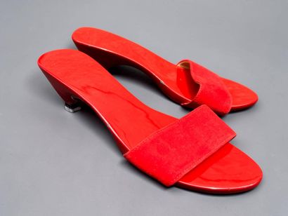 HERMÈS
Pair of lacquered wood and red suede...