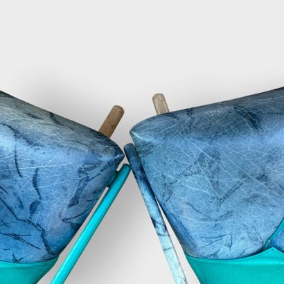 Franck POYETON 
Set of 6 blue and green wood...