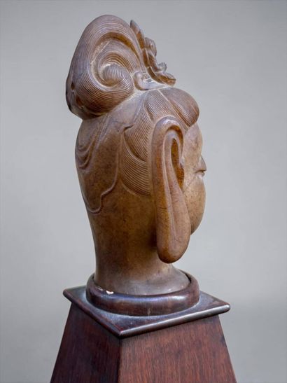 Carved lardstone Buddha head
ASIA. Late 19th...