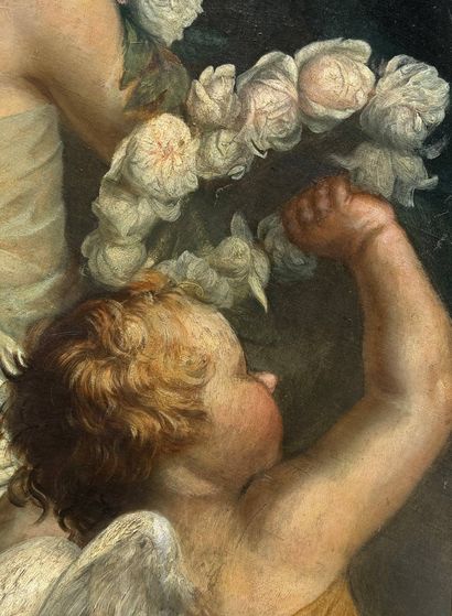 Nineteenth century school.
Three putti.
Oil...