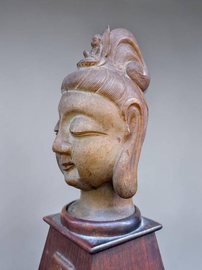 Carved lardstone Buddha head
ASIA. Late 19th...