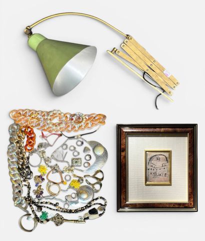 Lot including: 
-Accordion wall lamp 1950
-Italian...