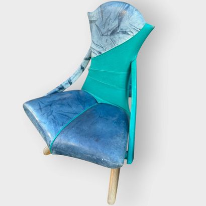 Franck POYETON 
Set of 6 blue and green wood...