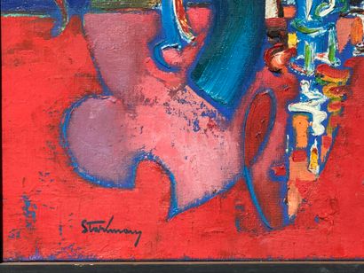 STARHMARY?
Composition in blue and red 
Oil...