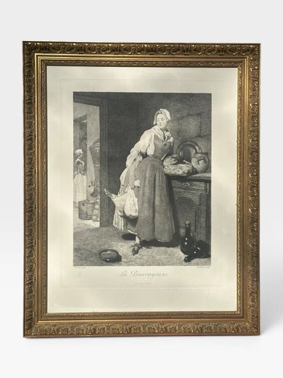 Set comprising 4 framed pieces and one tapestry:
-Three...
