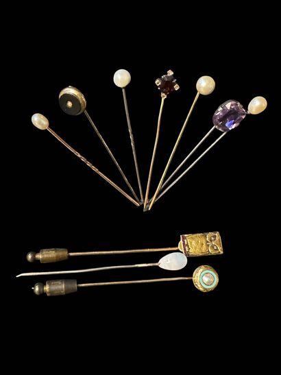 Set of 10 tie pins including : 
-2 in silver...
