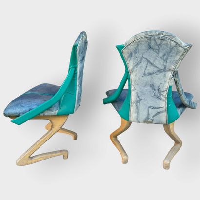 Franck POYETON 
Set of 6 blue and green wood...