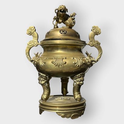 Tripod perfume burner in gilded metal alloy,...