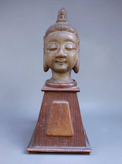 Carved lardstone Buddha head
ASIA. Late 19th...