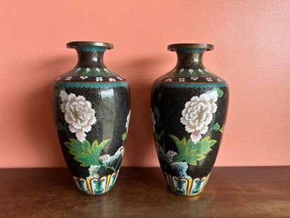 Pair of baluster vases in cloisonné enamel...