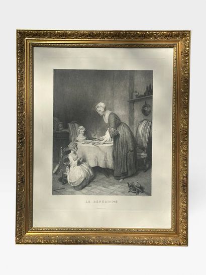 Set comprising 4 framed pieces and one tapestry:
-Three...