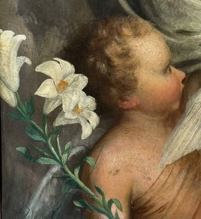 Nineteenth century school.
Three putti.
Oil...