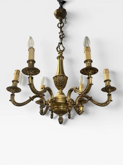 Set including a modern six-light gilt bronze...
