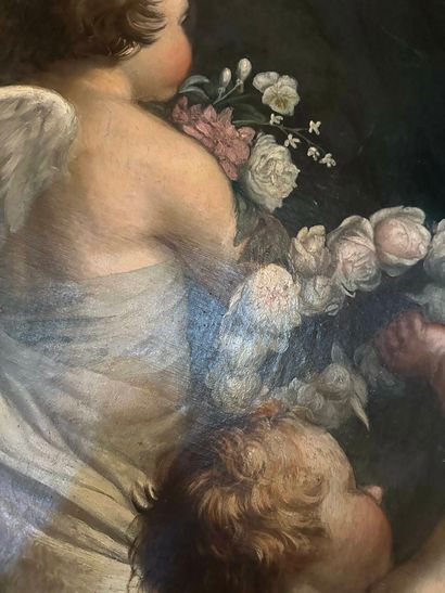 Nineteenth century school.
Three putti.
Oil...