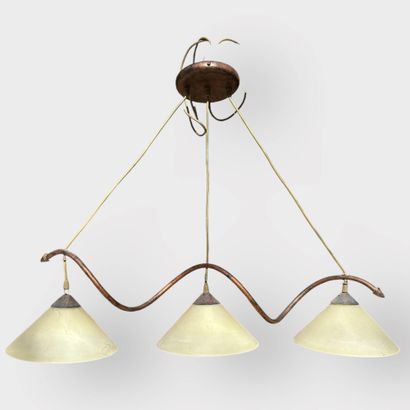 Modern three-light fixture in opalescent...