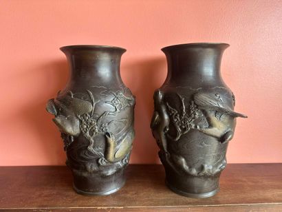 Pair of bronze vases with applied bird design
Mark...
