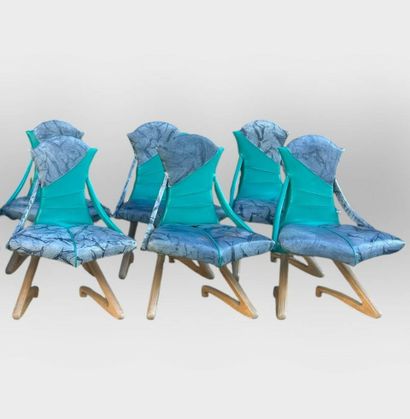 Franck POYETON
Set of 6 blue and green wood...