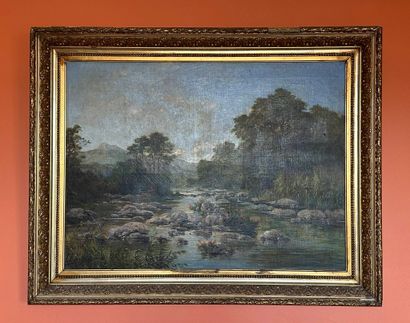 Auguste ALLONGE (1833-1898)
River landscape
Oil...