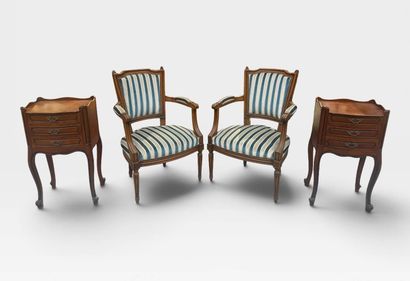 Louis XV style pair of armchairs and a pair...