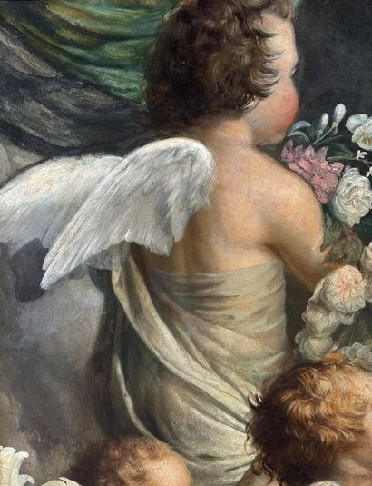 Nineteenth century school.
Three putti.
Oil...