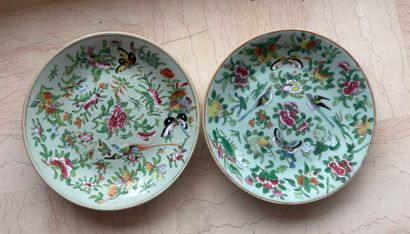 Pair of polychrome porcelain plates on a...
