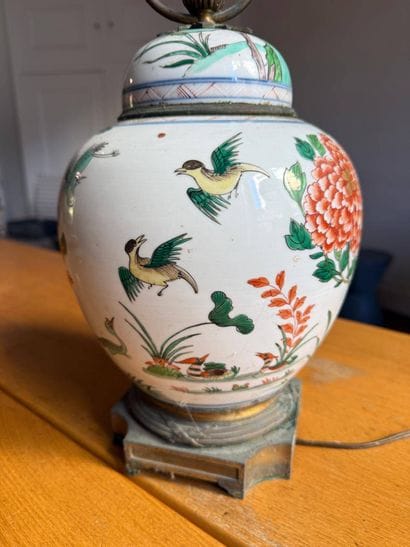 Porcelain covered vase with polychrome decoration...