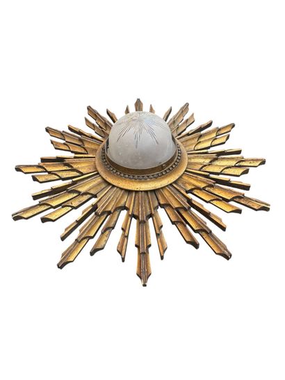 Gilded wood sunburst mirror and partly frosted...