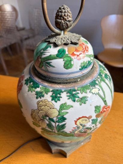 Porcelain covered vase with polychrome decoration...