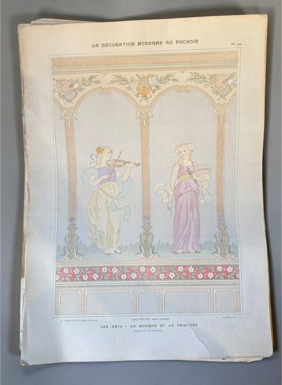 Set comprising 4 framed pieces and one tapestry:
-Three...
