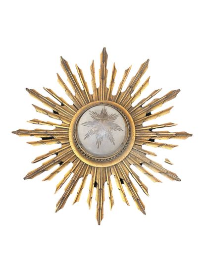 Gilded wood sunburst mirror and partly frosted...