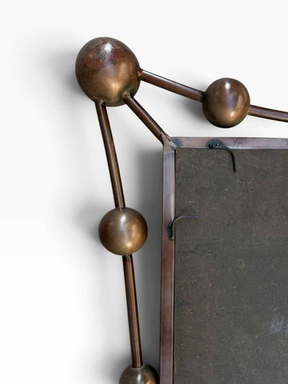 Large mirror made of patinated metal with...
