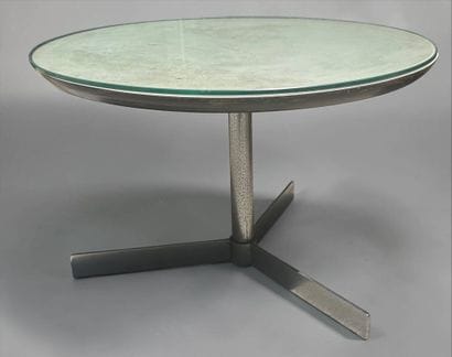 Table basse à plateau circulaire en verre...