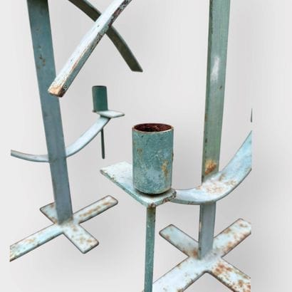 Pair of modernist candlesticks in blue-green...