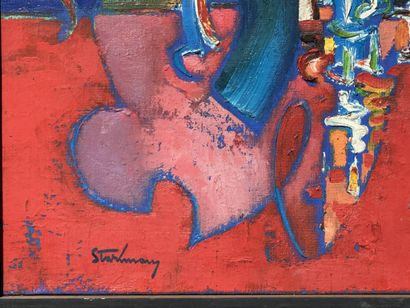 STARHMARY?
Composition en bleu et rouge 
Huile...